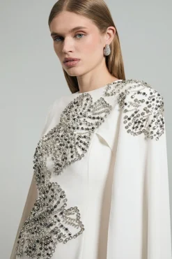 KarenMillen Robe longue à cape dramatique sur-mesure ornée de cristaux floraux placés<Femme Tailleurs|Toutes Les Robes
