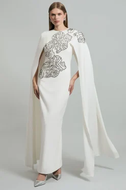 KarenMillen Robe longue à cape dramatique sur-mesure ornée de cristaux floraux placés<Femme Tailleurs|Toutes Les Robes