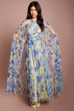 Coast Robe Longue Cape En Mesh Plissé Imprimé Avec Pierres Précieuses<Femme Toutes Les Robes|Robes Longues