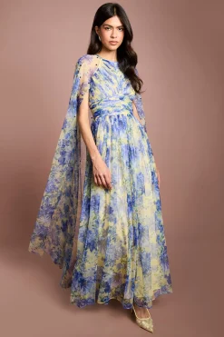 Coast Robe Longue Cape En Mesh Plissé Imprimé Avec Pierres Précieuses<Femme Toutes Les Robes|Robes Longues