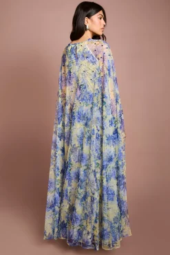 Coast Robe Longue Cape En Mesh Plissé Imprimé Avec Pierres Précieuses<Femme Toutes Les Robes|Robes Longues