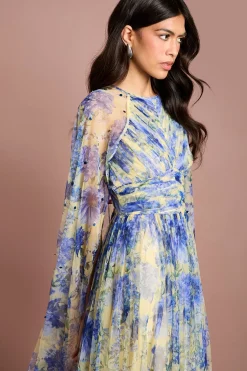 Coast Robe Longue Cape En Mesh Plissé Imprimé Avec Pierres Précieuses<Femme Toutes Les Robes|Robes Longues