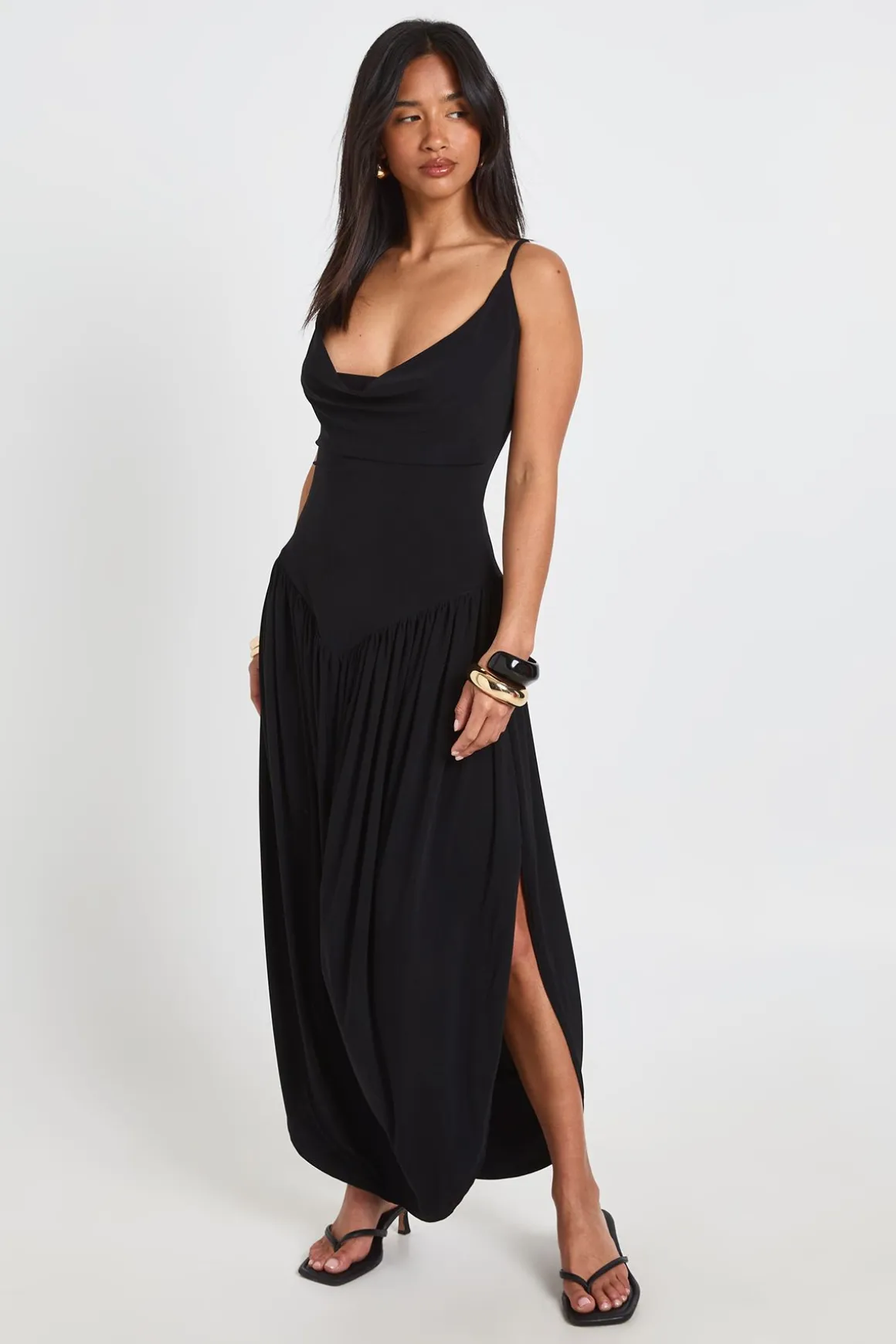 Robe Longue Caraco En Tissu Slinky Petite Avec Taille Froncée