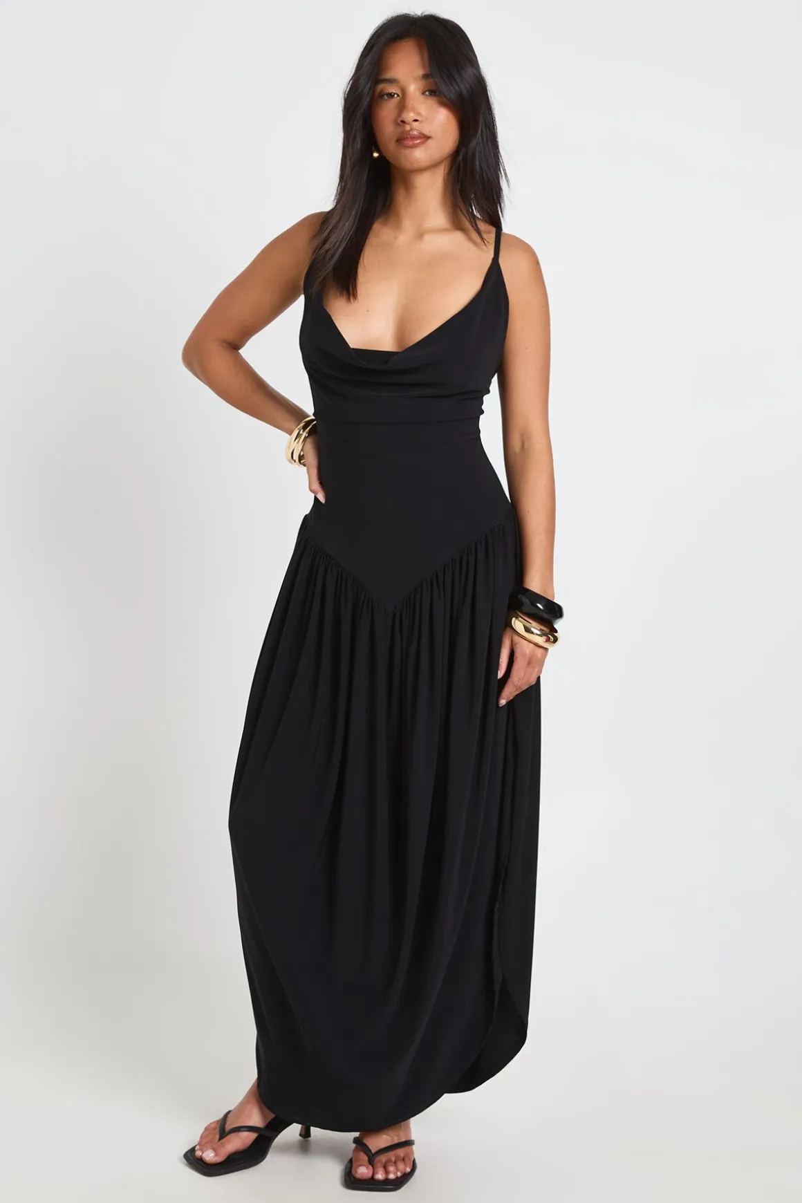 Robe Longue Caraco En Tissu Slinky Petite Avec Taille Froncée