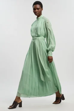 Robe Longue Ceinturée En Georgette De Viscose Tissée