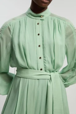 Robe Longue Ceinturée En Georgette De Viscose Tissée