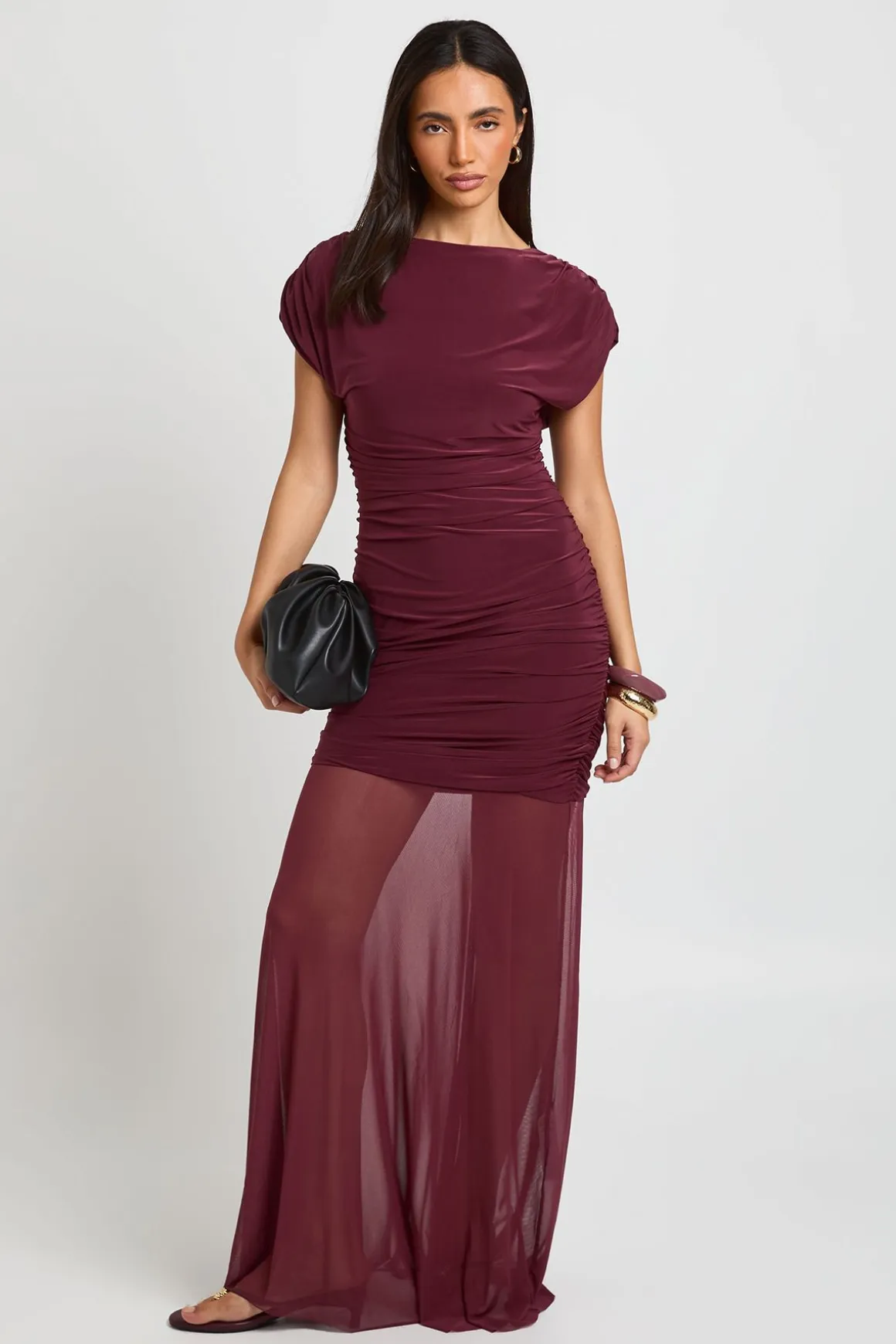 Robe Longue Col Asymétrique Bustier Froncé