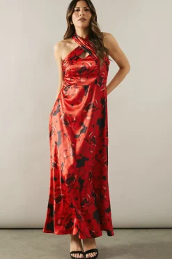 Wallis Robe Longue Col Halter en Satin Imprimé<Femme Satin Et Dentelle|Robes
