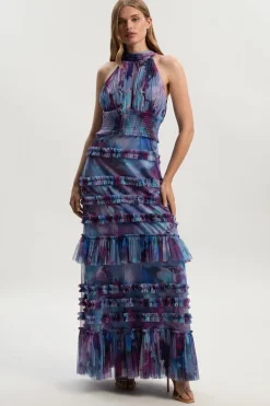 KarenMillen Robe Longue à Col Halter en Tulle Superposé<Femme Robes Bal De Promo|Robes