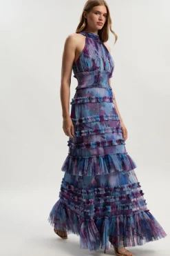 KarenMillen Robe Longue à Col Halter en Tulle Superposé<Femme Robes Bal De Promo|Robes