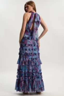 KarenMillen Robe Longue à Col Halter en Tulle Superposé<Femme Robes Bal De Promo|Robes