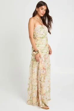 boohoo Robe Longue À Col Licou Avec Détails Froncés Et Motif Floral Jacquard<Femme Robes|Robe Invitée Mariage