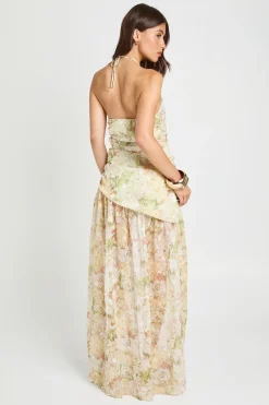 boohoo Robe Longue À Col Licou Avec Détails Froncés Et Motif Floral Jacquard<Femme Robes|Robe Invitée Mariage