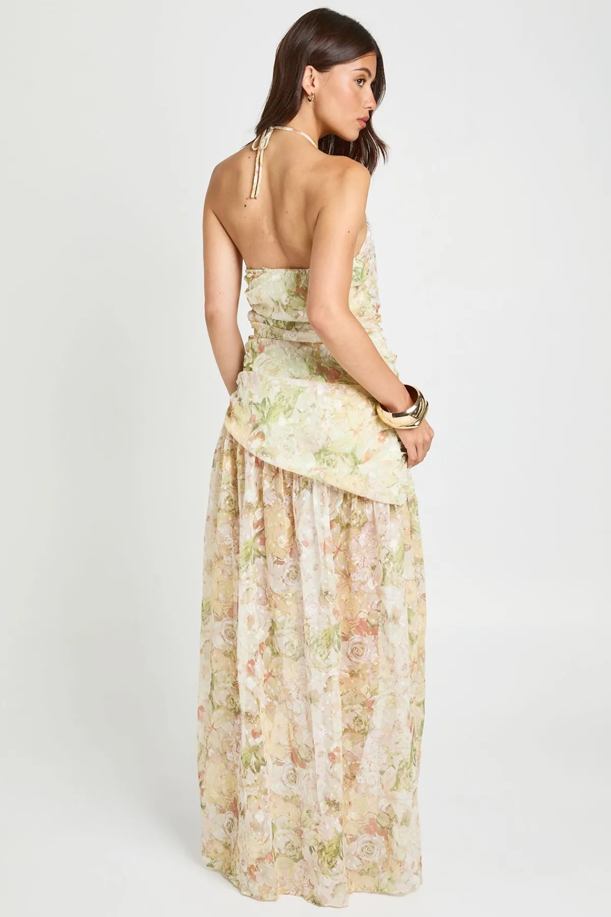 boohoo Robe Longue À Col Licou Avec Détails Froncés Et Motif Floral Jacquard<Femme Robes|Robe Invitée Mariage