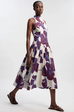 Robe Longue À Col Licou En Satin De Coton À Imprimé Floral Graphique