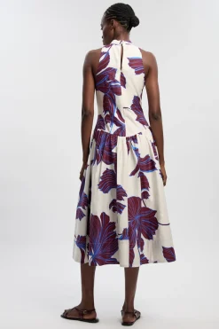 Robe Longue À Col Licou En Satin De Coton À Imprimé Floral Graphique