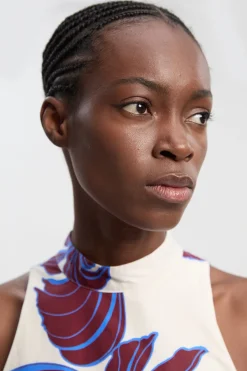 Robe Longue À Col Licou En Satin De Coton À Imprimé Floral Graphique