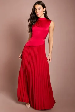 Robe Longue Col Montant Drapé Jupe Plissée