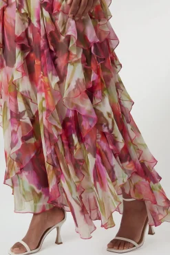 KarenMillen Robe Longue À Col Montant Perlé Imprimé Fleuri Froissé<Femme Toutes Les Robes|Robes Longues