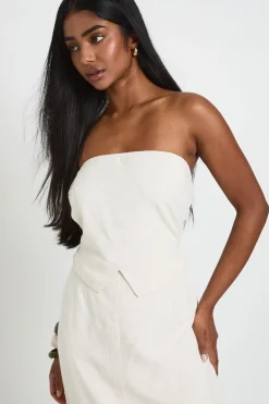 boohoo Robe Longue Colonne Bandeau 2 En 1 Aspect Lin<Femme Toutes Les Robes|Robes Longues