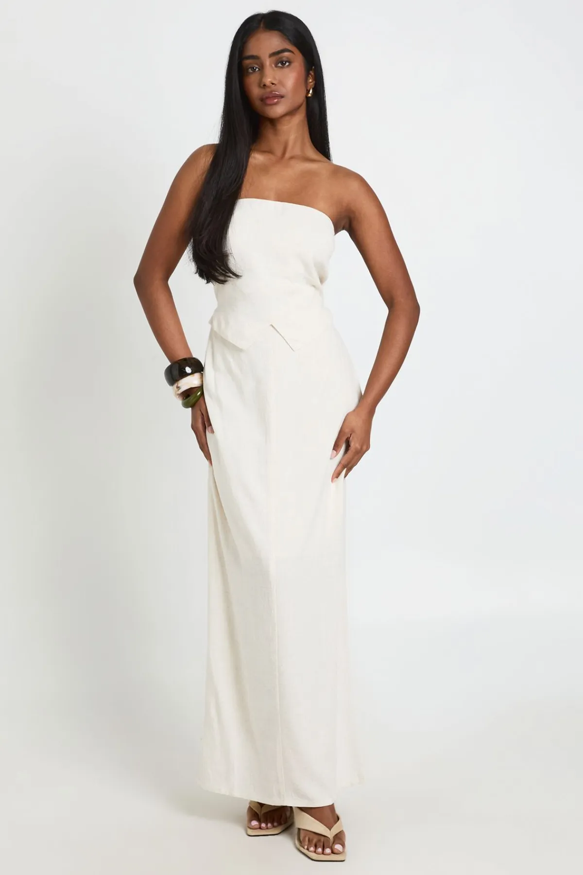 boohoo Robe Longue Colonne Bandeau 2 En 1 Aspect Lin<Femme Toutes Les Robes|Robes Longues