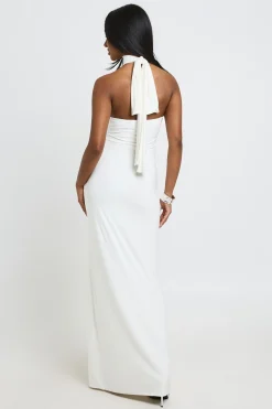 boohoo Robe Longue Colonne Col Montant Avec Écharpe Nouée À La Taille<Femme Robes Moulantes|Robes