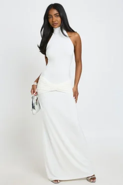 boohoo Robe Longue Colonne Col Montant Avec Écharpe Nouée À La Taille<Femme Robes Moulantes|Robes