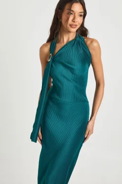 Robe Longue Colonne à Détail Licou Plissé