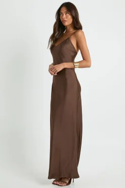 boohoo Robe Longue Colonne en Satin Style Nuisette<Femme Looks Chocolat|Satin Et Dentelle