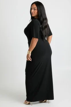 Robe Longue Colonne Grande Taille À Manches Ange Et Fronces Latérales