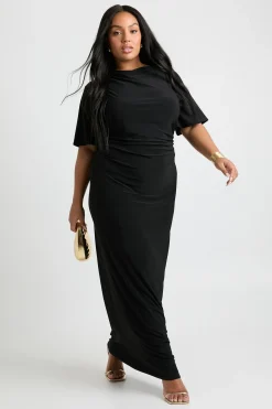 Robe Longue Colonne Grande Taille À Manches Ange Et Fronces Latérales