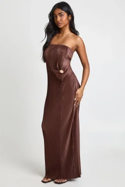Robe Longue Colonne Plissée à Nœud Devant