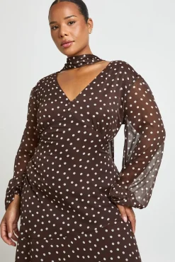 Robe Longue Colonne À Pois Avec Foulard Grande Taille