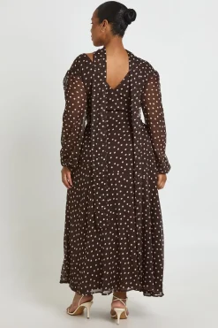 Robe Longue Colonne À Pois Avec Foulard Grande Taille