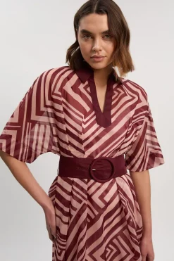 Robe Longue à Col Plongeant en Organdi Imprimé