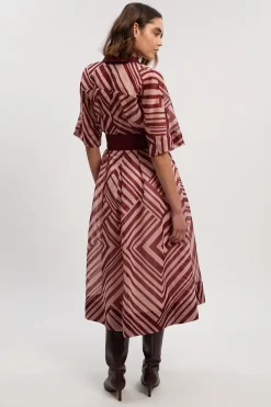 Robe Longue à Col Plongeant en Organdi Imprimé