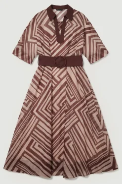 Robe Longue à Col Plongeant en Organdi Imprimé