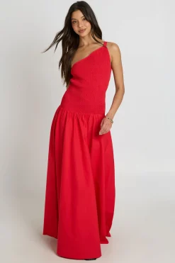 Robe Longue À Corsage Froncé Avec Encolure Asymétrique