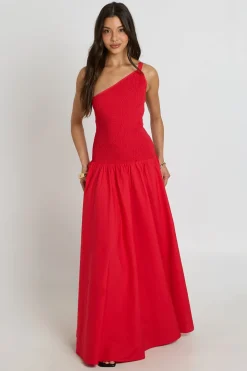 Robe Longue À Corsage Froncé Avec Encolure Asymétrique