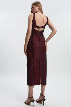 Robe Longue Crayon Ajustée en Dentelle Premium