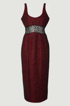 Robe Longue Crayon Ajustée en Dentelle Premium