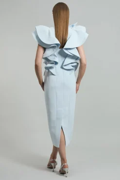 Robe Longue Crayon Ajustée Smoking À Volants Dramatiques