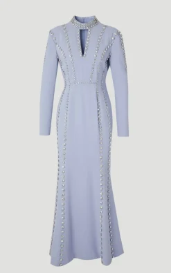 Robe Longue Décolletée Tissée Ornée de Cristaux Petite Taille