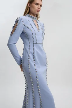 Robe Longue Décolletée Tissée Ornée de Cristaux Petite Taille