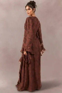 Robe Longue Décolleté Plongeant En Tissu Dévoré Tonal