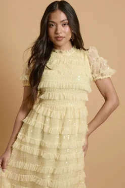 Oasis Robe Longue De Cérémonie À Volants En Mesh Sequinée Petite<Femme Robes|Robes Longues