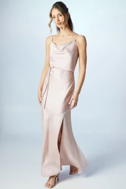 Robe Longue de Demoiselle d'Honneur en Satin à Col Bénitier