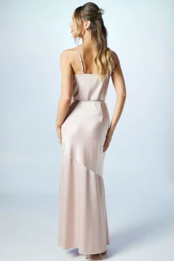 Robe Longue de Demoiselle d'Honneur en Satin à Col Bénitier