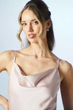 Robe Longue de Demoiselle d'Honneur en Satin à Col Bénitier