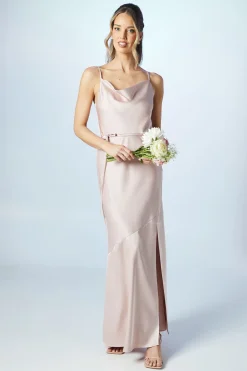 Robe Longue de Demoiselle d'Honneur en Satin à Col Bénitier